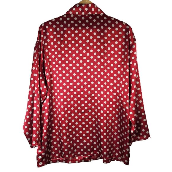 Victoria's Secret Satin Pajama Top Nightshirt Red Small Long Sleeve Dot Button - Picture 4 of 6